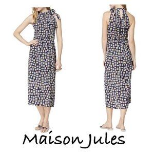 MAISON JULES Women's Blue Eclair Neck Tie Midi Dress Sz XXL